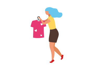 Clothing sales assistant with hanger semi flat color vector character preview picture
