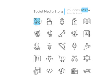 Social media highlight linear icons set preview picture