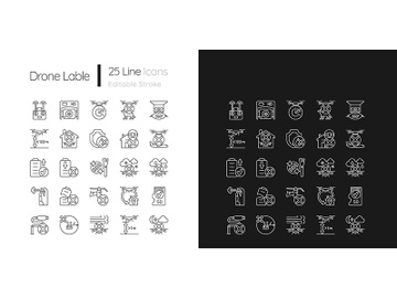 Drone usage linear manual label icons set for dark and light mode preview picture