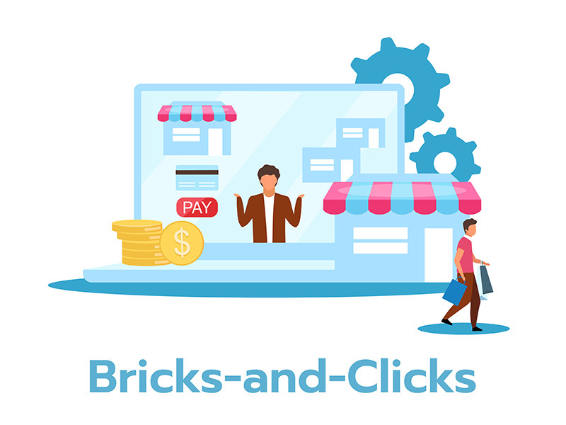 Bricks-and-clicks flat vector illustration