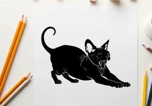 Black cat silhouette in a threatening posture with open mouth