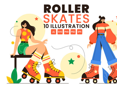 10 Riding Roller Skates Illustration