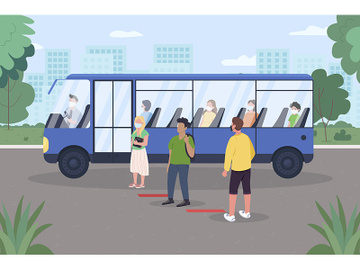 Social distancing for public transport flat color vector illustration preview picture