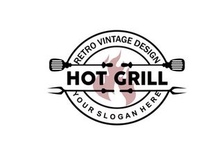Barbeque Logo, Hot Grill Design With Fire And Spatula