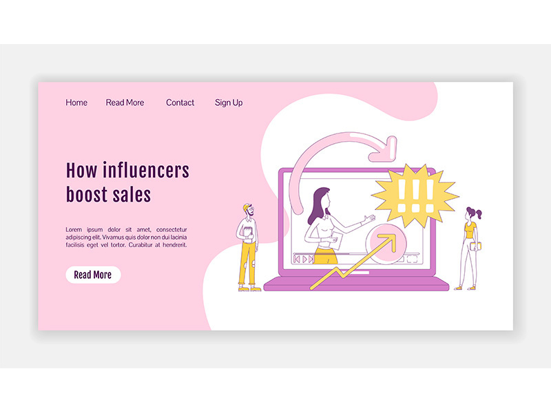 How influencers boost sales landing page flat silhouette vector template