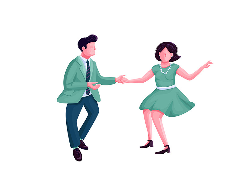 Man and woman dancing twist flat color vector faceless character