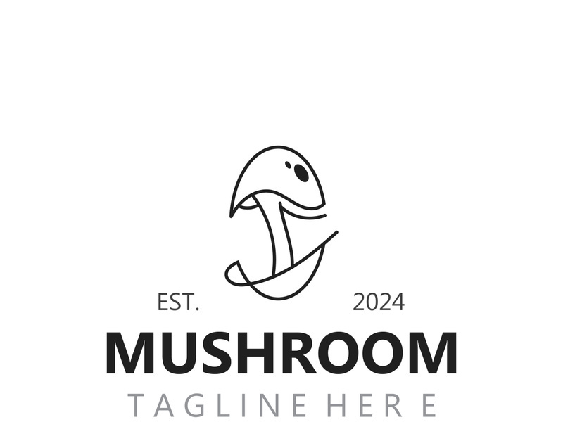 Mushroom botanical logo  modern and simple stamp style. nature or food template