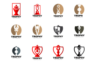 Championship Trophy Logo, Champion Award Winner Trophy Design, Vector Icon Template preview picture