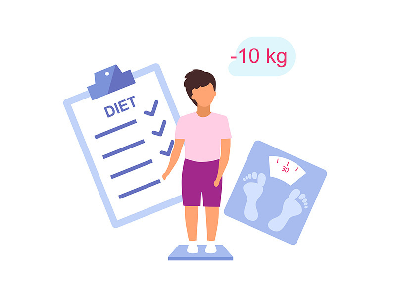 Overweight kid losing weight flat vector illustration