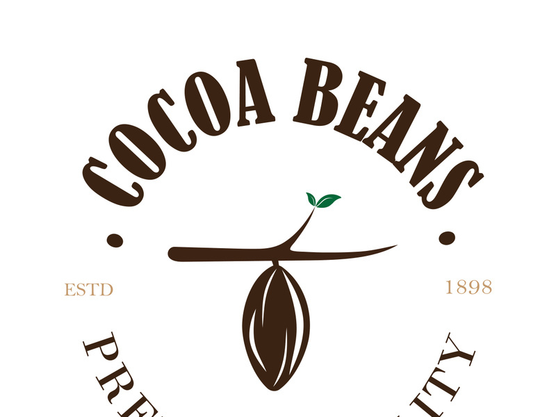 cocoa logo,cocoa bean,cocoa tree,cocoa branches and leaves,chocolate mix on white background,vintage,modern,simple,minimalist icon illustration template design vector
