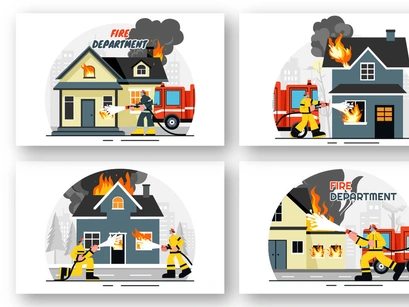 9 Fire Department or Firefighter Illustration