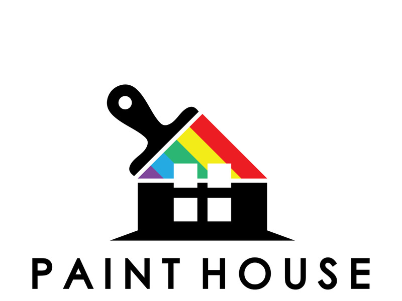 logo icon illustration house paint with a blend of brushes and rollers for house wall paint design, minimalist house, painting, interior, building, property business, wallpaper, vector concept