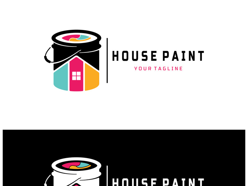 logo icon illustration house paint with a blend of brushes and rollers for house wall paint design, minimalist house, painting, interior, building, property business, wallpaper, vector concept