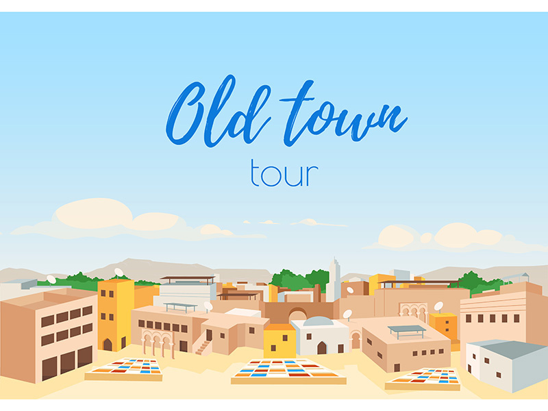 Tunisian medina poster flat vector template