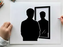 man viewing portrait in mirror vector illustration