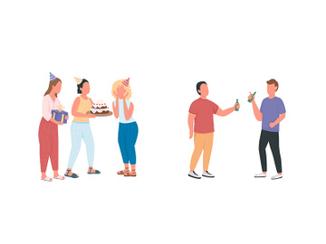 Friends at birthday party flat color vector faceless characters set preview picture