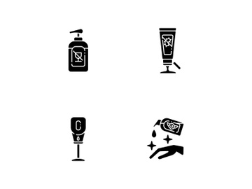 Disinfectant hand sanitizers black glyph icons set on white space preview picture