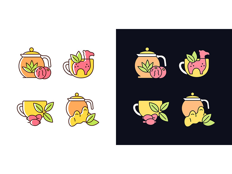 Medicinal tea light and dark theme RGB color icons set