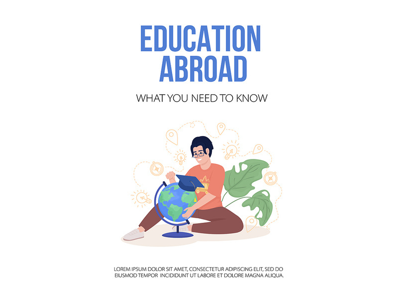 Education abroad flat vector banner template