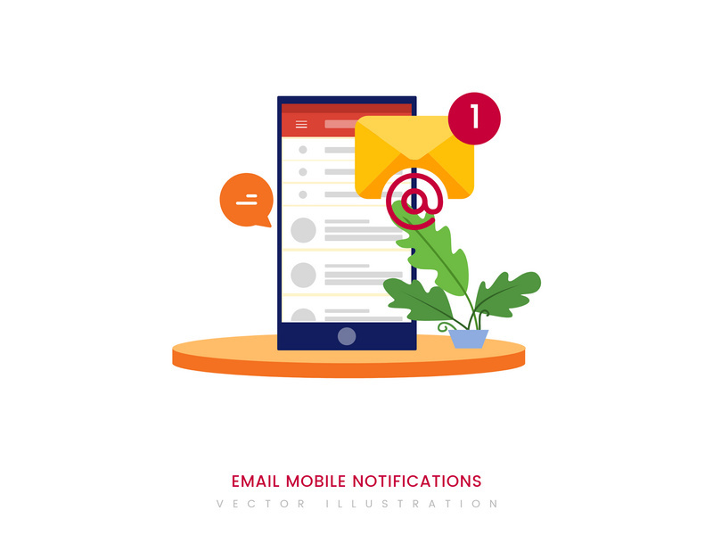 Email mobile notifications illustration concept