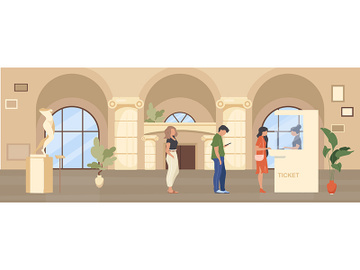 Queue to museum ticket booth flat color vector illustration preview picture