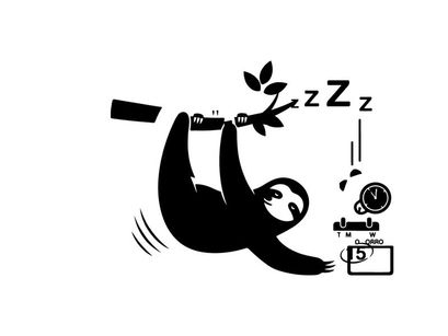 Sloth sleeping silhouette hanging from tree branch