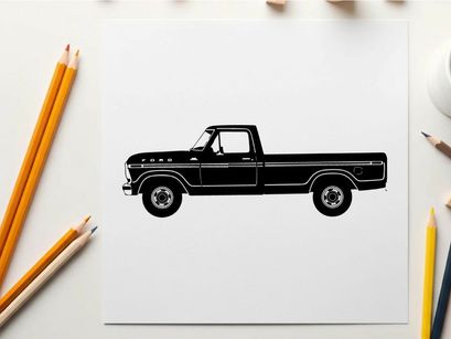 Silhouette of a classic black pickup truck with a long bed