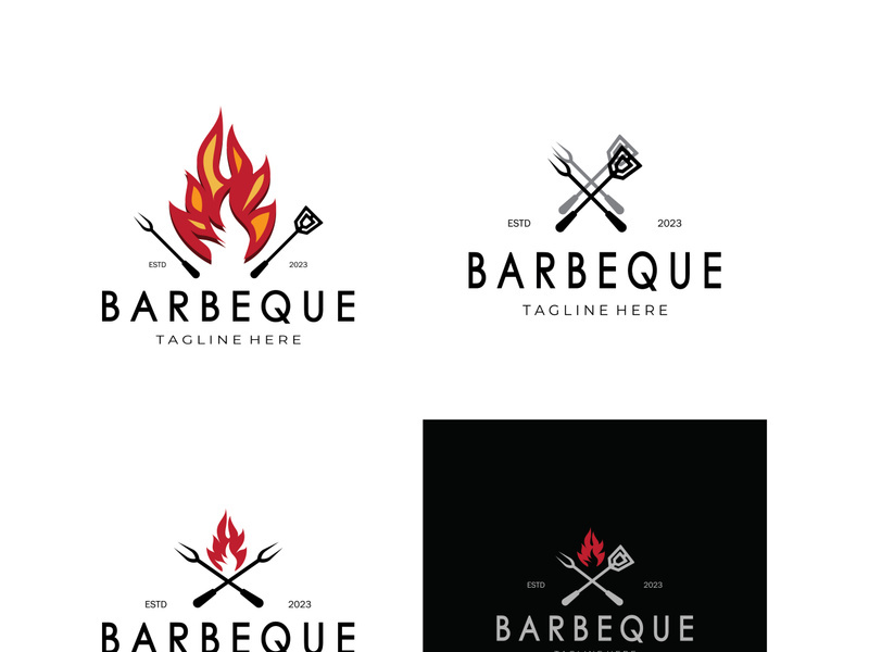 Smoke and BBQ Barbecue Vintage hot grill, with crossed flames and spatula. Logo for restaurant, badge, cafe and bar.vector