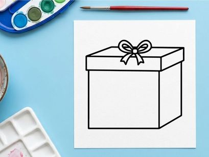 Gift box icon with a ribbon bow. Simple line art illustration of a present package.