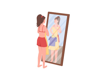 Woman picking clothes near mirror flat color vector faceless character preview picture