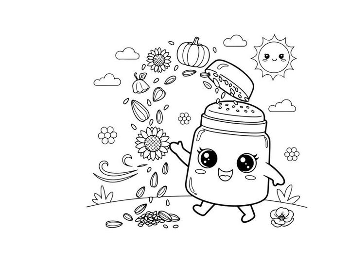 Cute salt shaker character with autumn harvest vegetables vector illustration