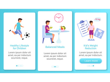Healthy lifestyle for children onboarding mobile app screen vector template preview picture
