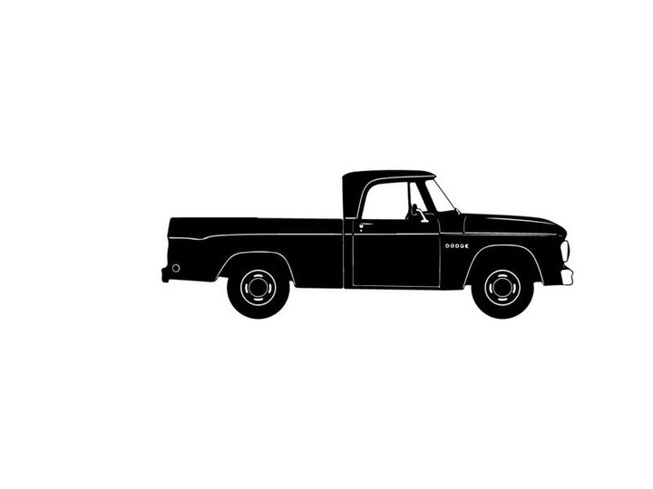 Vintage pickup truck silhouette against white background