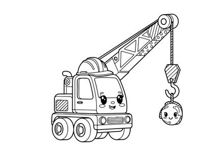Cute crane truck lifting smiling ball vector illustration