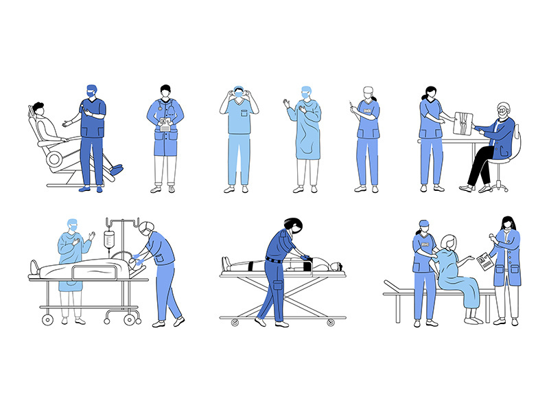Doctors flat vector illustrations set