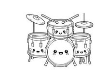 Cute smiling drum set vector illustration flat design