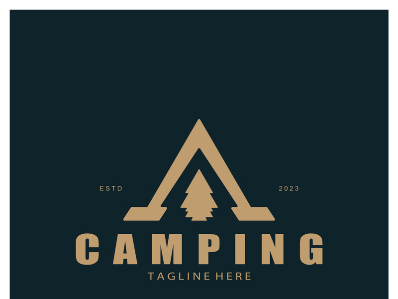 vintage and retro tent logo, camping. With tent, tree and bonfire sign. adventurers, scouts, climbers, camping equipment center