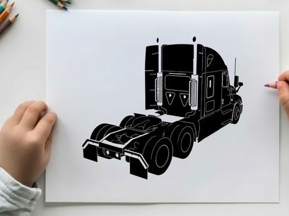 Silhouette of a semi truck with trailer hitch and wheels