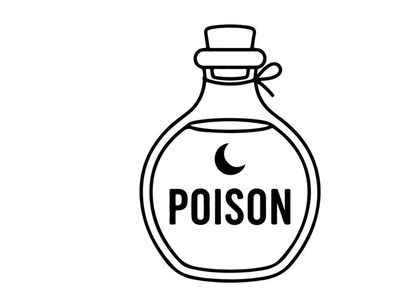 Poison bottle icon with moon symbol. Simple black and white vector illustration of potion.
