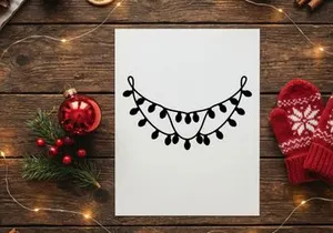 Black silhouette of hanging Christmas string lights isolated on a white background