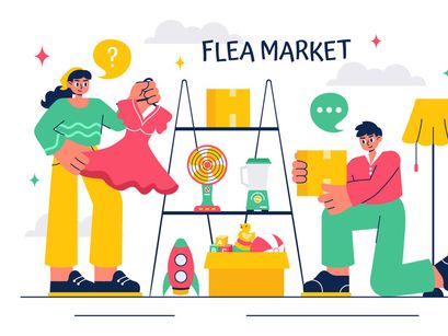 10 Flea Market Shopping Illustration