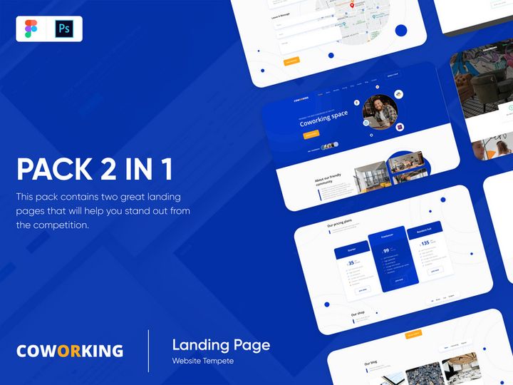 Landing Page Coworking Template PSD Figma