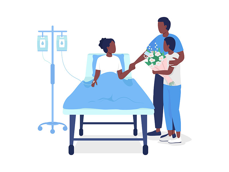 Father visiting daughter at hospital semi flat color vector characters