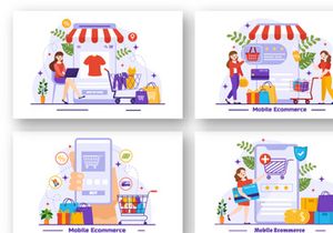 12 Mobile E-Commerce Vector Illustration