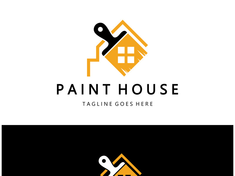 logo icon illustration house paint with a blend of brushes and rollers for house wall paint design, minimalist house, painting, interior, building, property business, wallpaper, vector concept