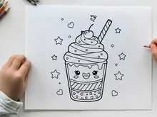 Cute milkshake with face drinking straw vector illustration