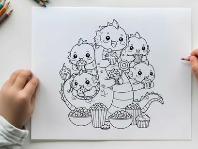 Cute baby animals eating popcorn and cupcakes vector illustration
