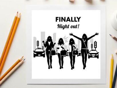 Silhouette of four women on a night out in the city