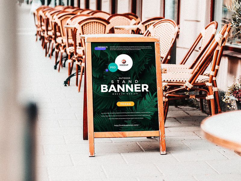 Free Outdoor Advertising Stand Banner Mockup