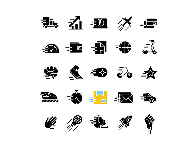 Motion black glyph icons set on white space